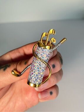 Butler Swarovski crystals golf brooch, British designer, 90s UK designer, Golfer
